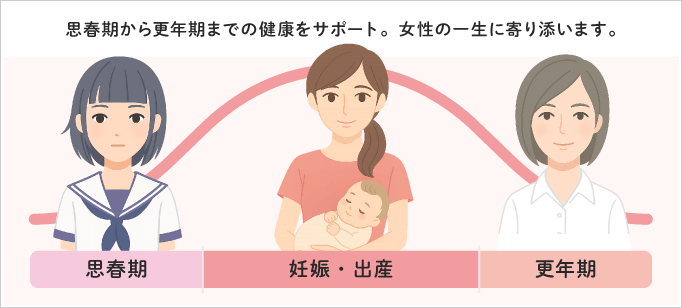 思春期から更年期までの健康をサポート。女性の一生に寄り添います。